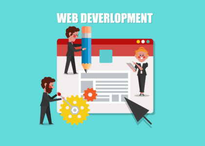 Web Development, SEO Concept Design Cartoon Character flat style